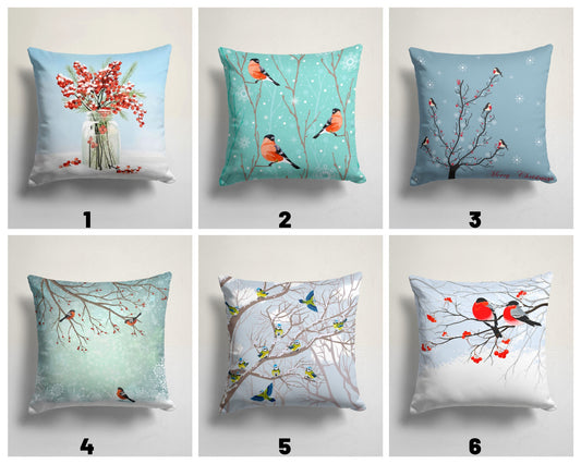 Winter Tree Birds Farmhouse Cushion Cover