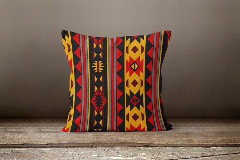 Burgundy Kilim Aztec Southwestern Printed Throw Cushion Cover