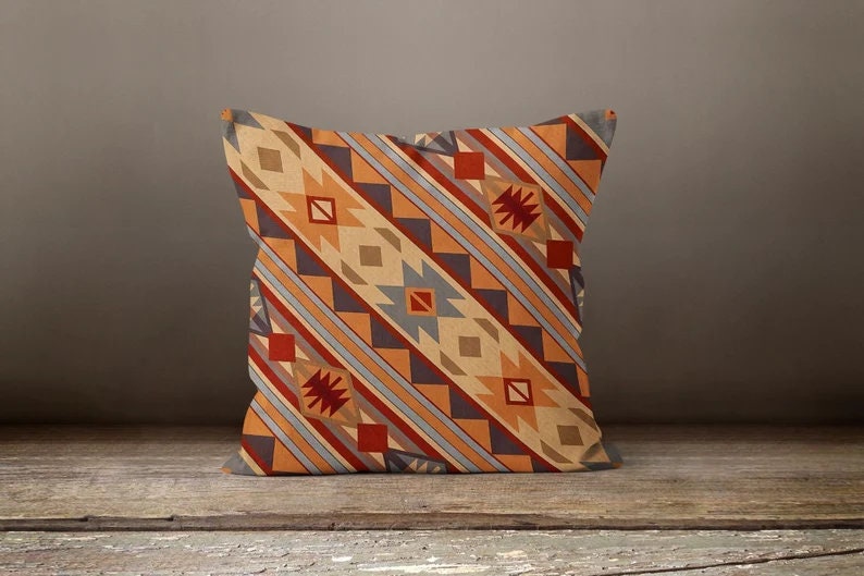 Burgundy Kilim Aztec Southwestern Printed Throw Cushion Cover