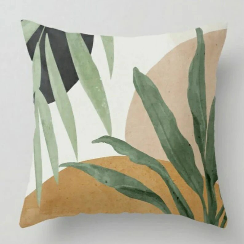 Green Abstract Floral Monstera Decorative Cushion Cover
