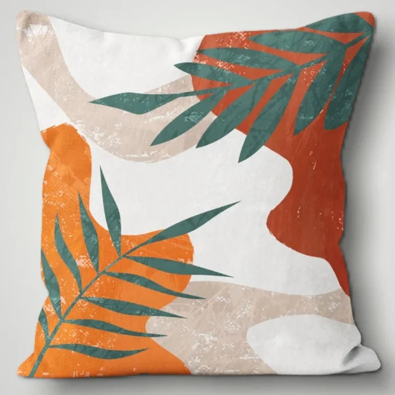 Abstract Leaves Pattern Paint Brush Effect Cushion Cover