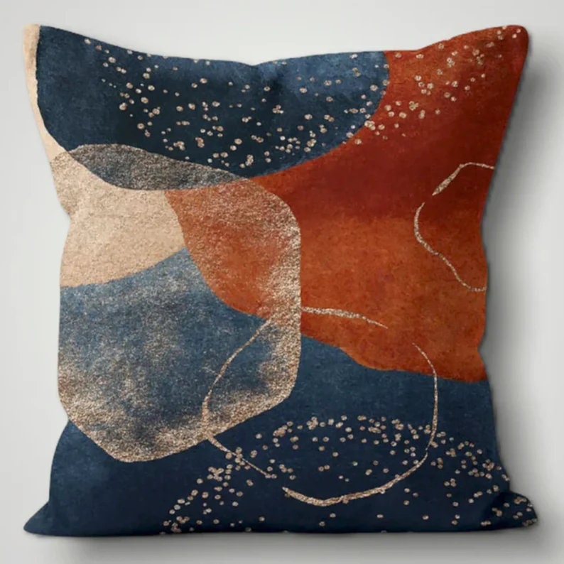 Abstract Leaves Pattern Paint Brush Effect Cushion Cover