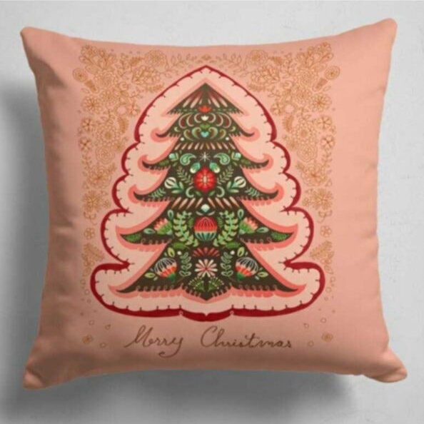Christmas Cushion Cover with Festive Tree and Woodland Animals