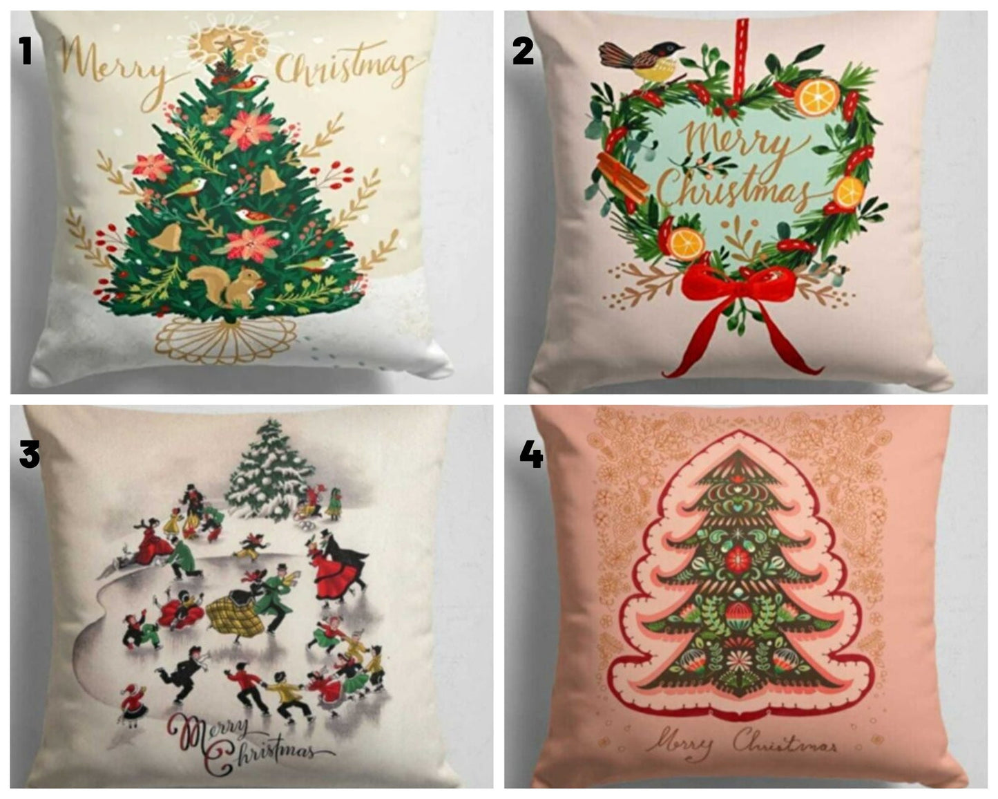 Christmas Cushion Cover with Festive Tree and Woodland Animals