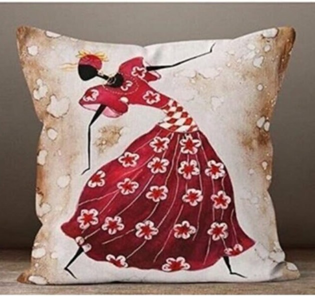 Flamenco Dancer Cushion Cover, Red Dress with Spanish