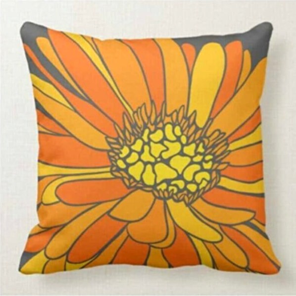 Bold Orange Flower Cushion Cover, Retro Geometric Gradient Design