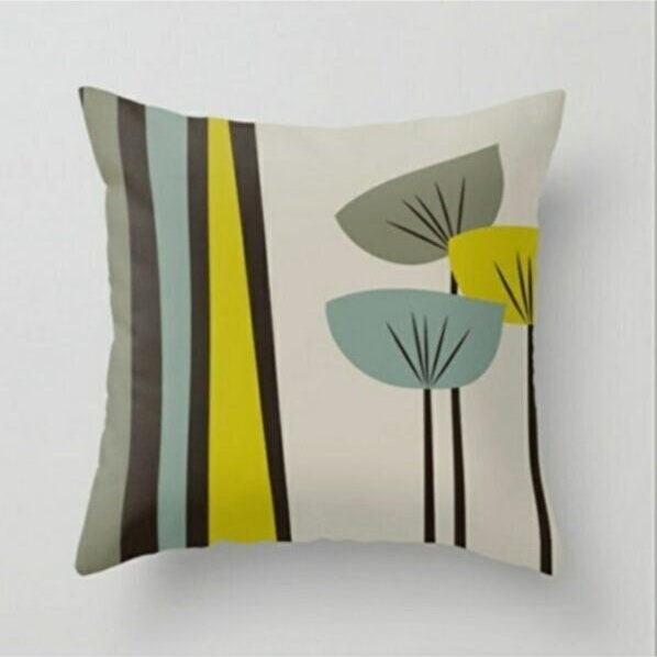 Abstract Green and Yellow Flower Cushion Cover