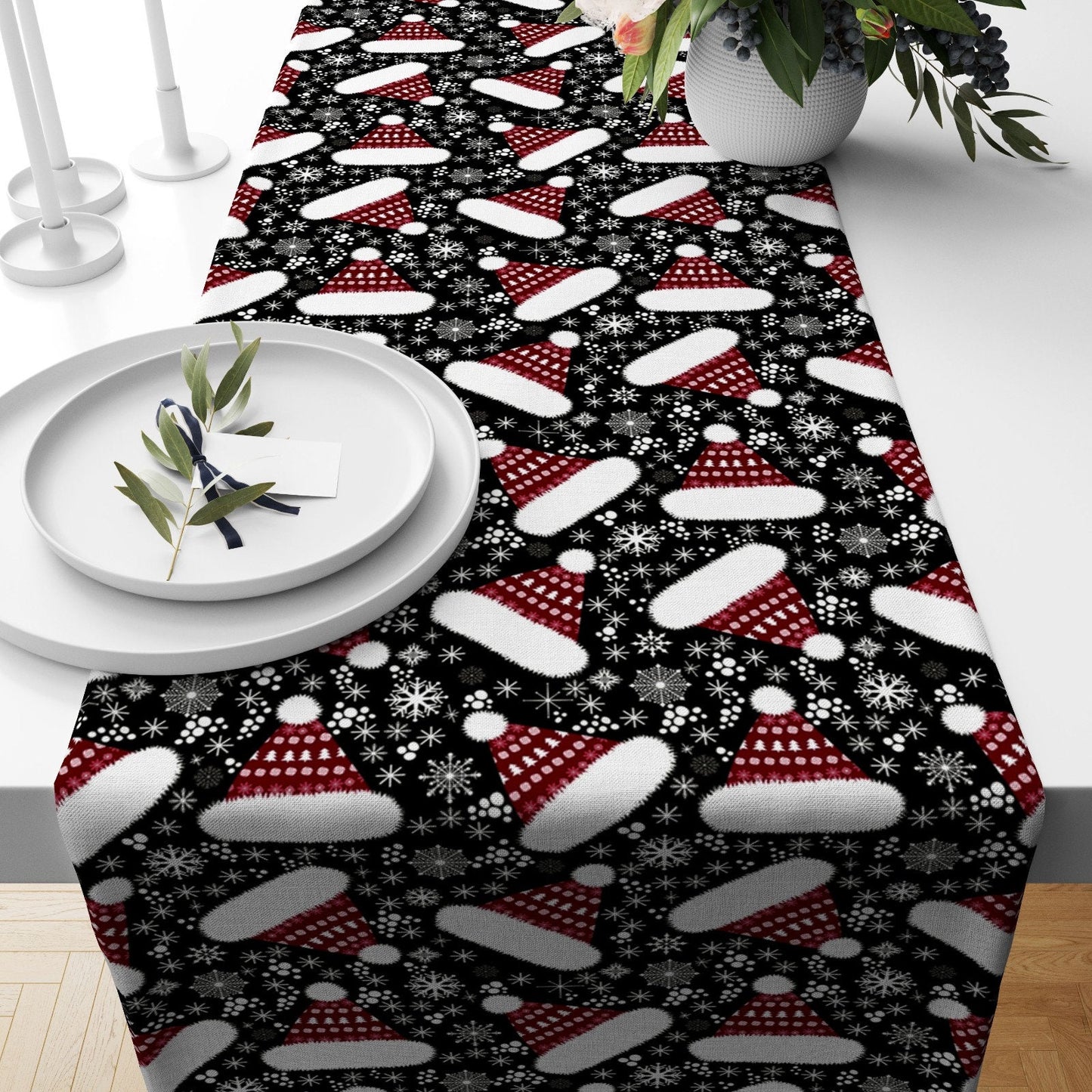 Christmas Table Runner Santa Snowflake Cardinal Xmas Decor