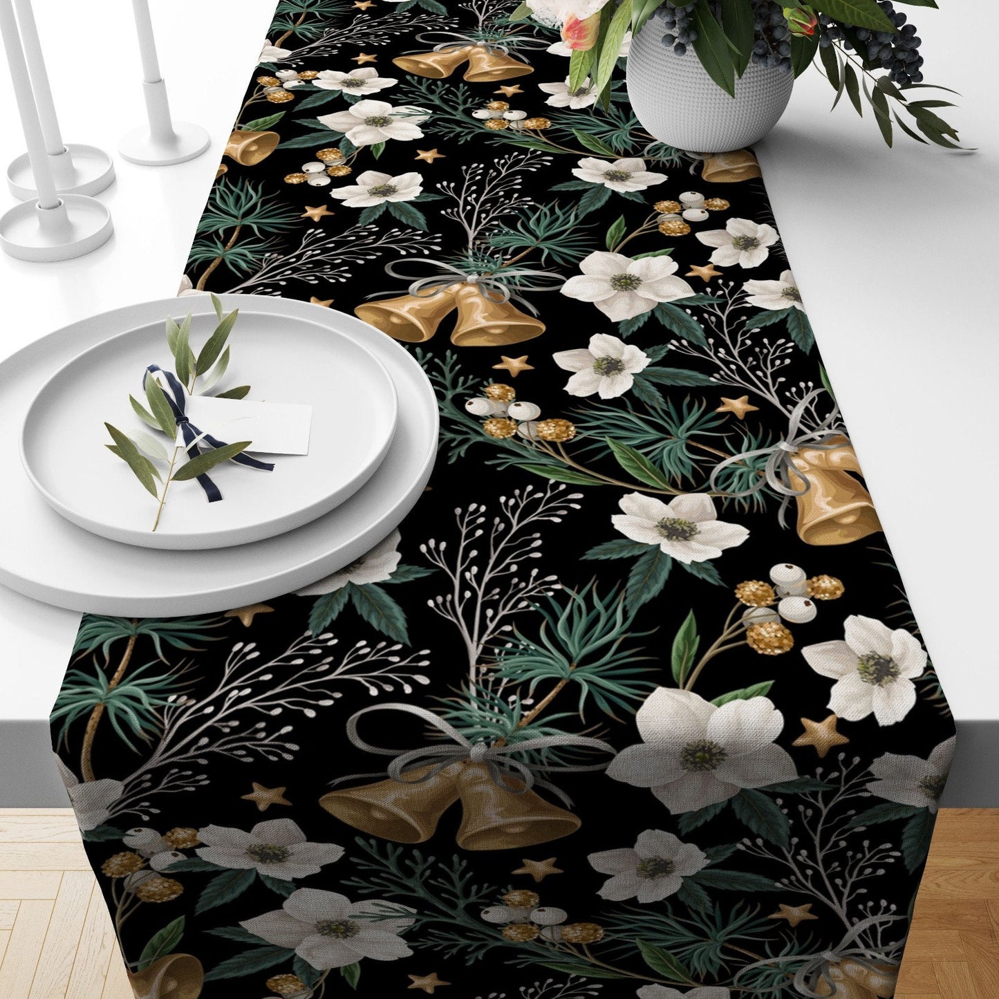 Christmas Table Runner Santa Snowflake Cardinal Xmas Decor