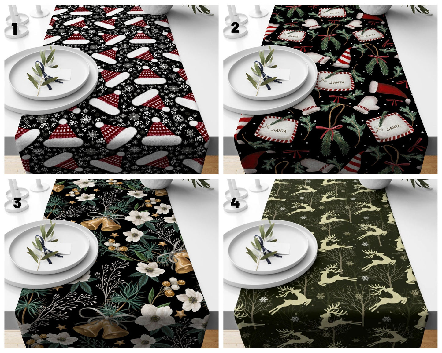 Christmas Table Runner Santa Snowflake Cardinal Xmas Decor