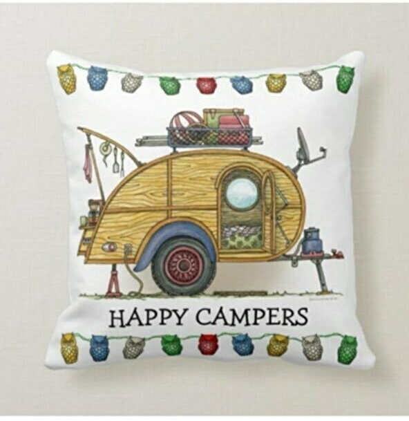 Classic Motorhome Cushion Cover, Vintage Pop-Up Camper