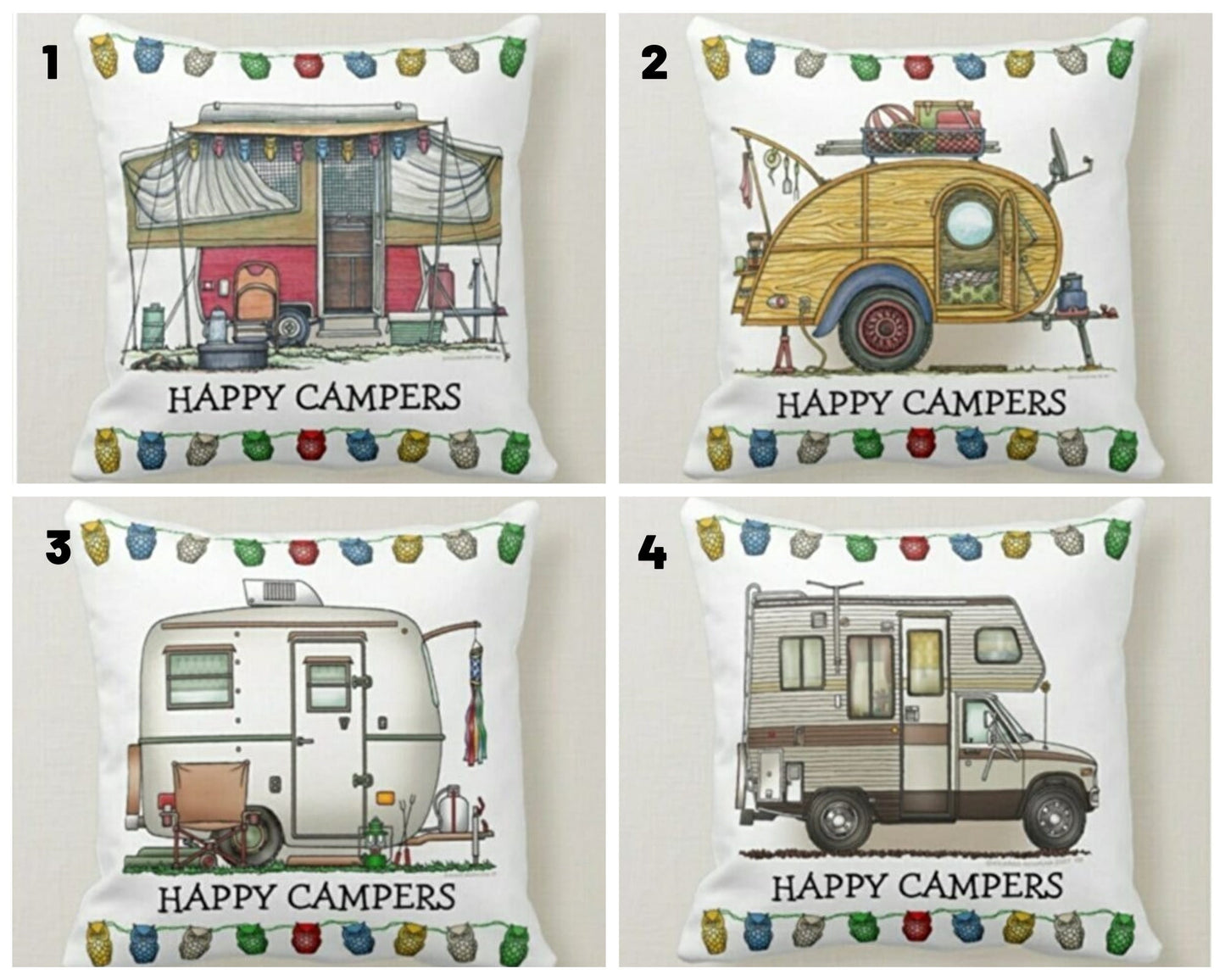 Classic Motorhome Cushion Cover, Vintage Pop-Up Camper