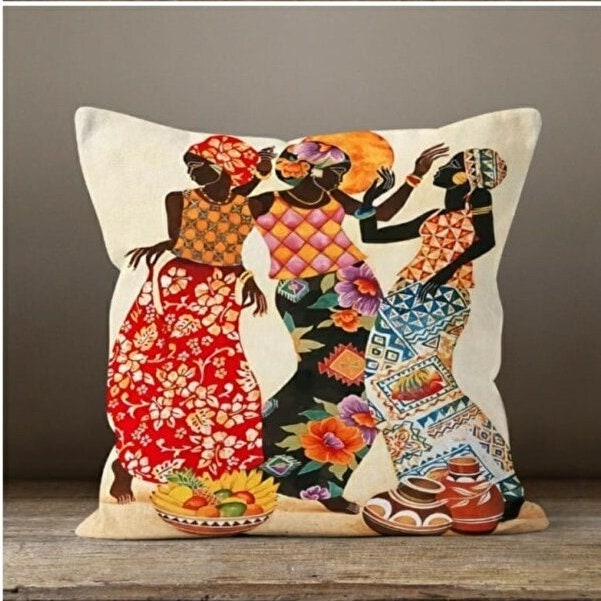 African Woman with Butterfly Cushion Cover, African Drums Style