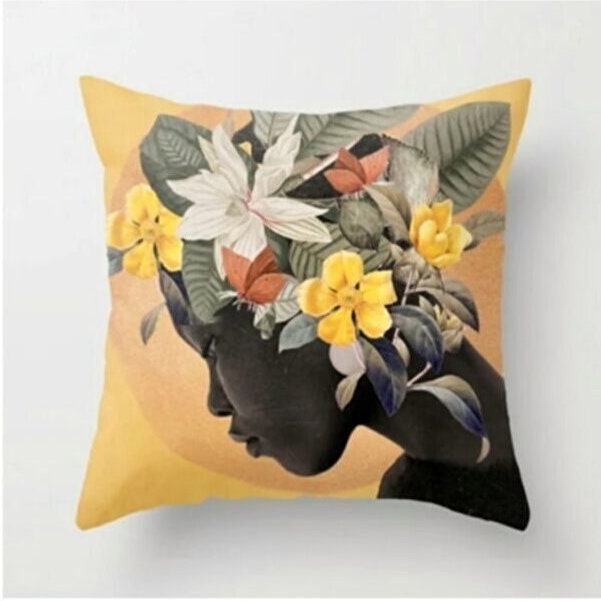 Golden Bloom, Moonlit Elegance, Ethereal Night Cushion Cover