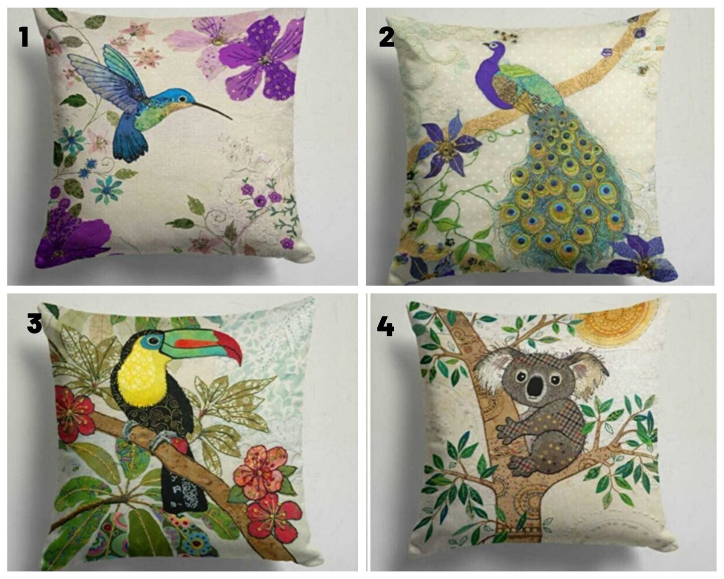 Bird, Floral Accents Cushion Cover, Tropical Toucan Decor