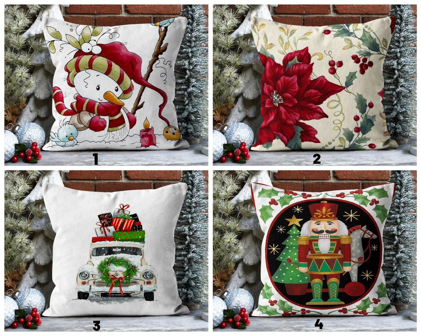 Snowman Cushion Cover, Holiday Florals Decor