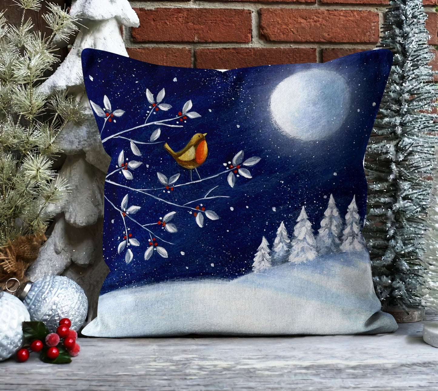 Winter Moonlight Cushion Cover, Christmas Santa and Gifts