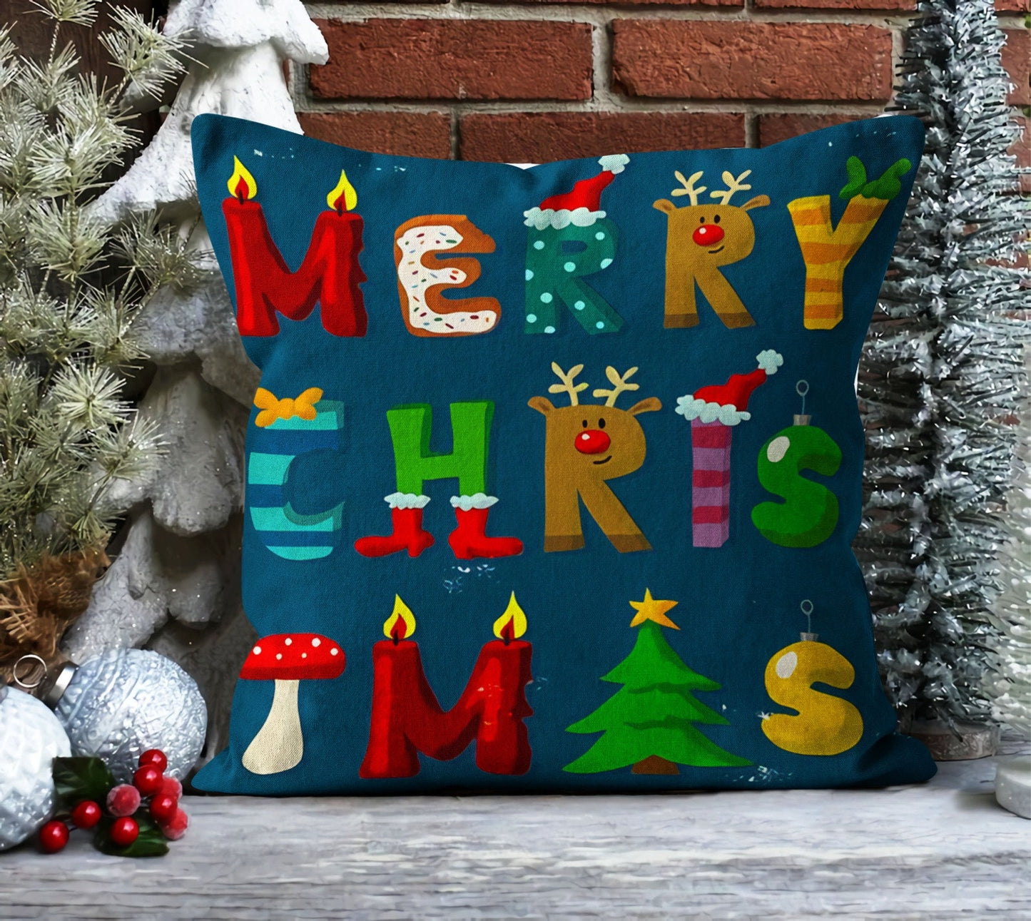 Winter Moonlight Cushion Cover, Christmas Santa and Gifts