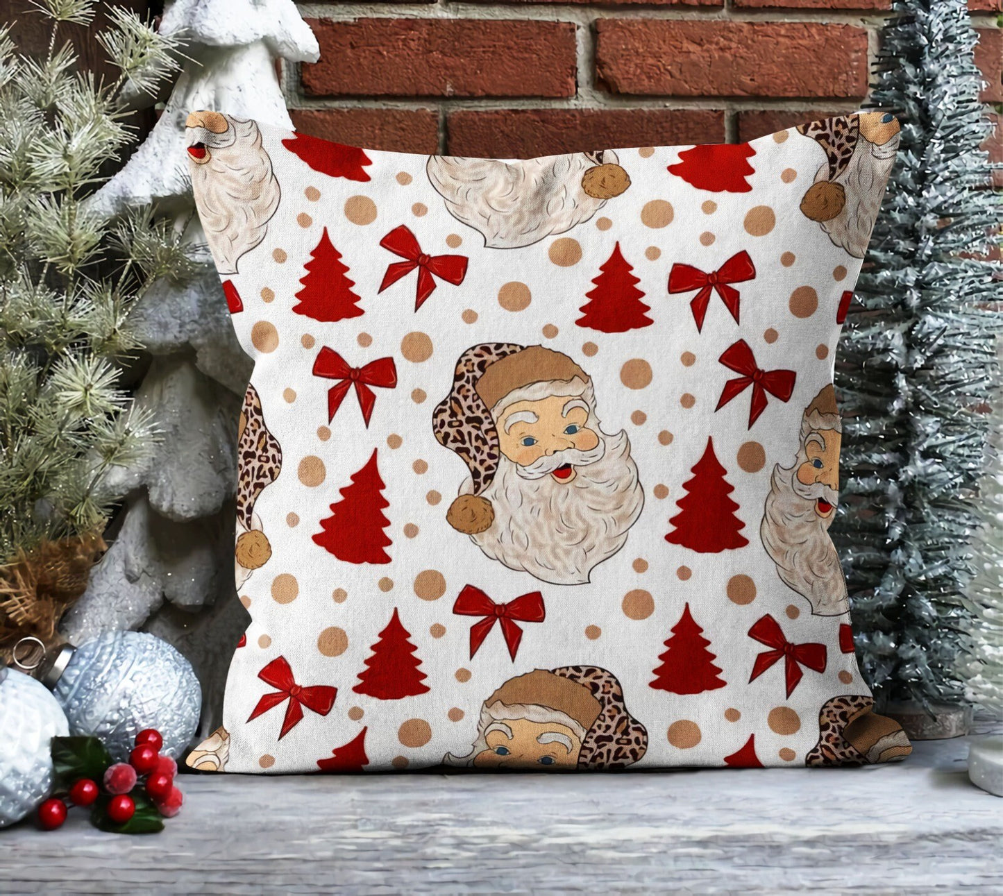 Reindeer Santa, Gnomes Cushion Cover, Rustic Farmhouse Christmas