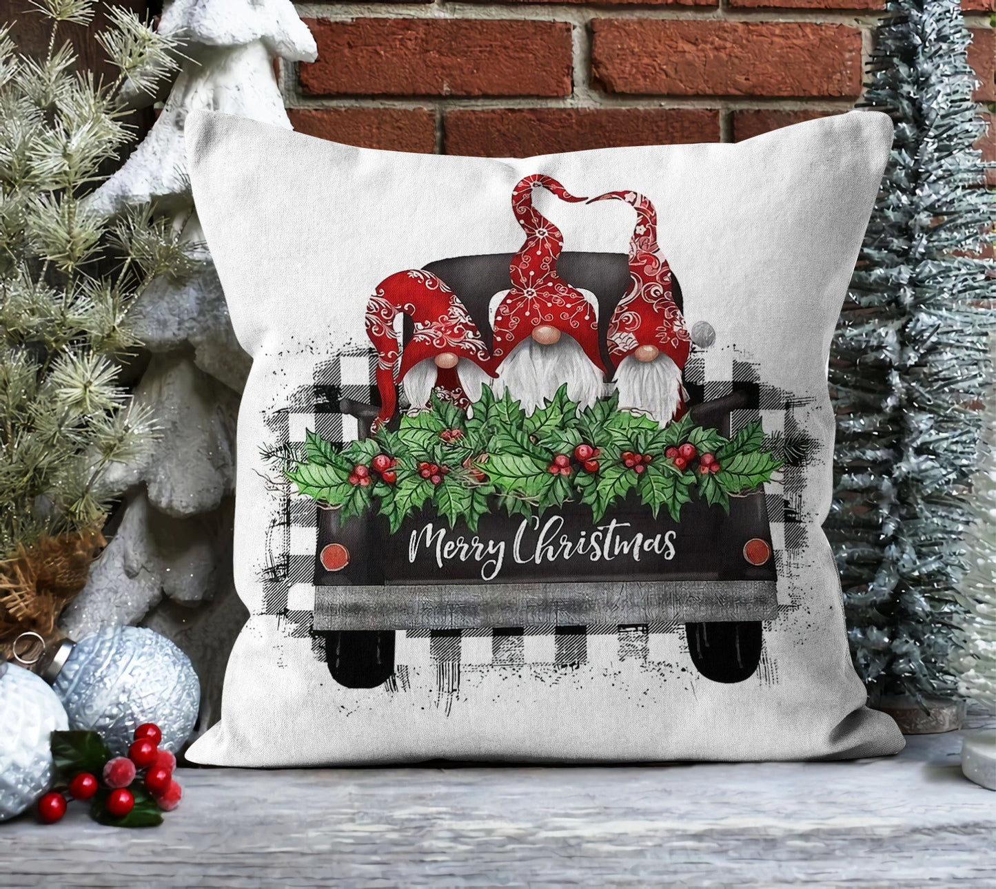 Reindeer Santa, Gnomes Cushion Cover, Rustic Farmhouse Christmas