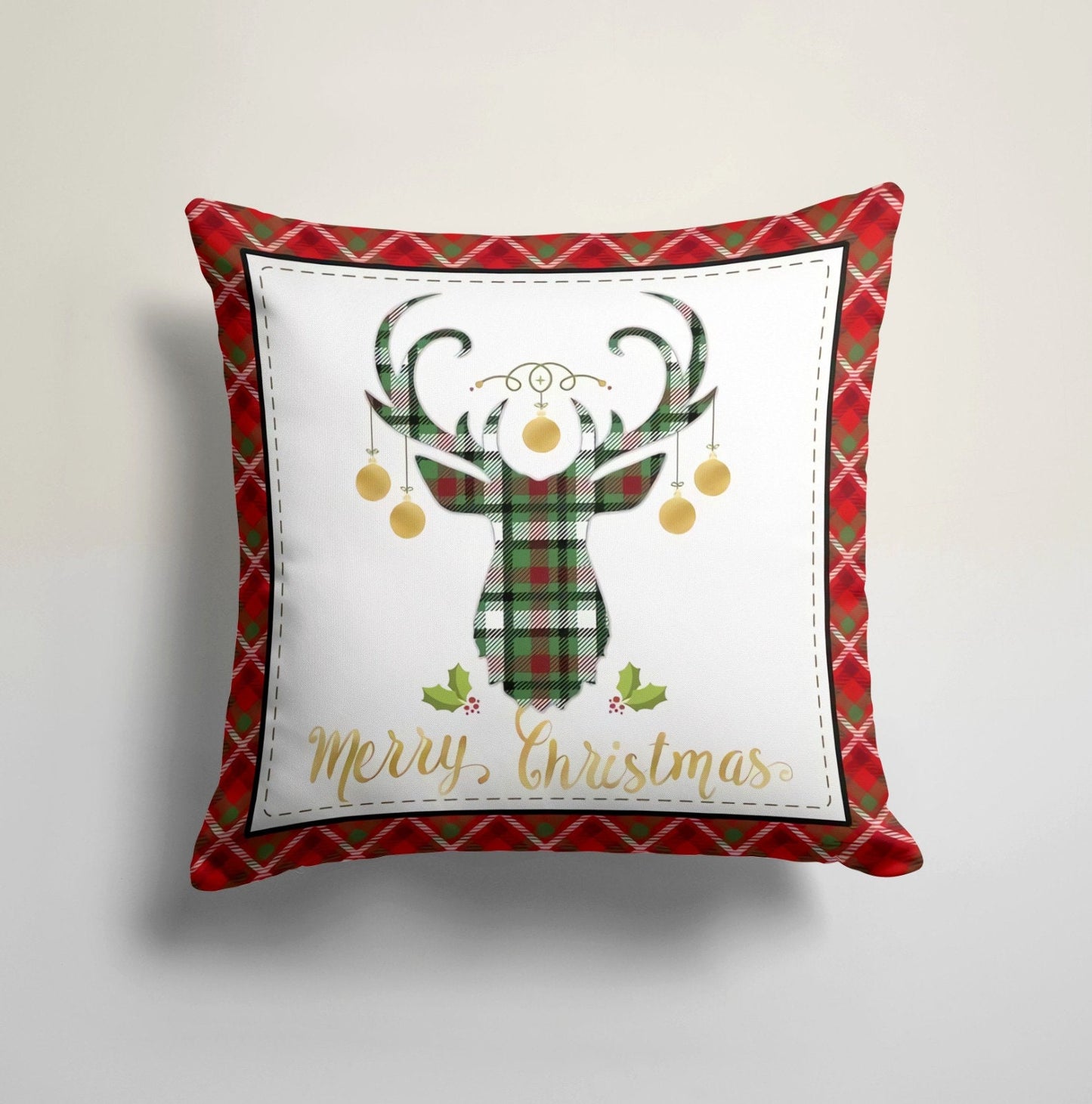 Merry Christmas Stag Xmas Tree Cushion Cover