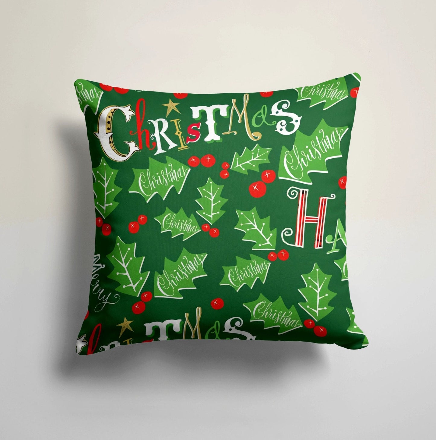 Green and Red Christmas Trees Cushion Cover, Red Winter Homes