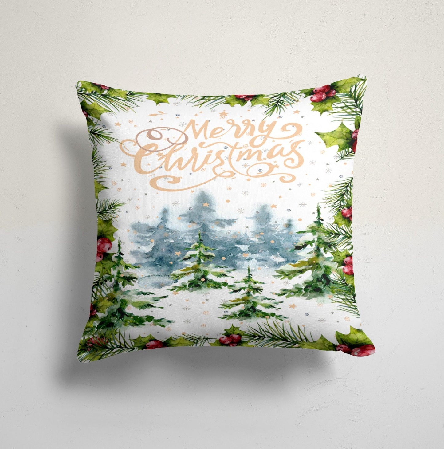 Red and Green Festive Holiday Pine Tree Cushion Cover