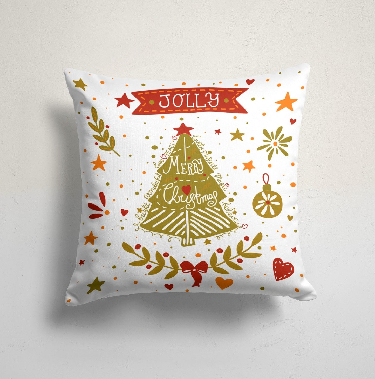 Red and Green Festive Holiday Pine Tree Cushion Cover