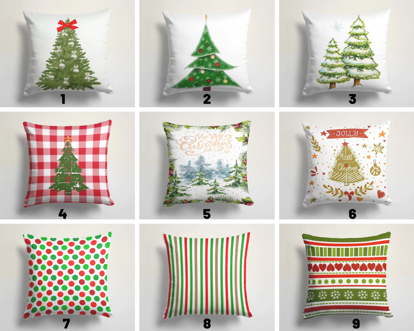 Red and Green Festive Holiday Pine Tree Cushion Cover