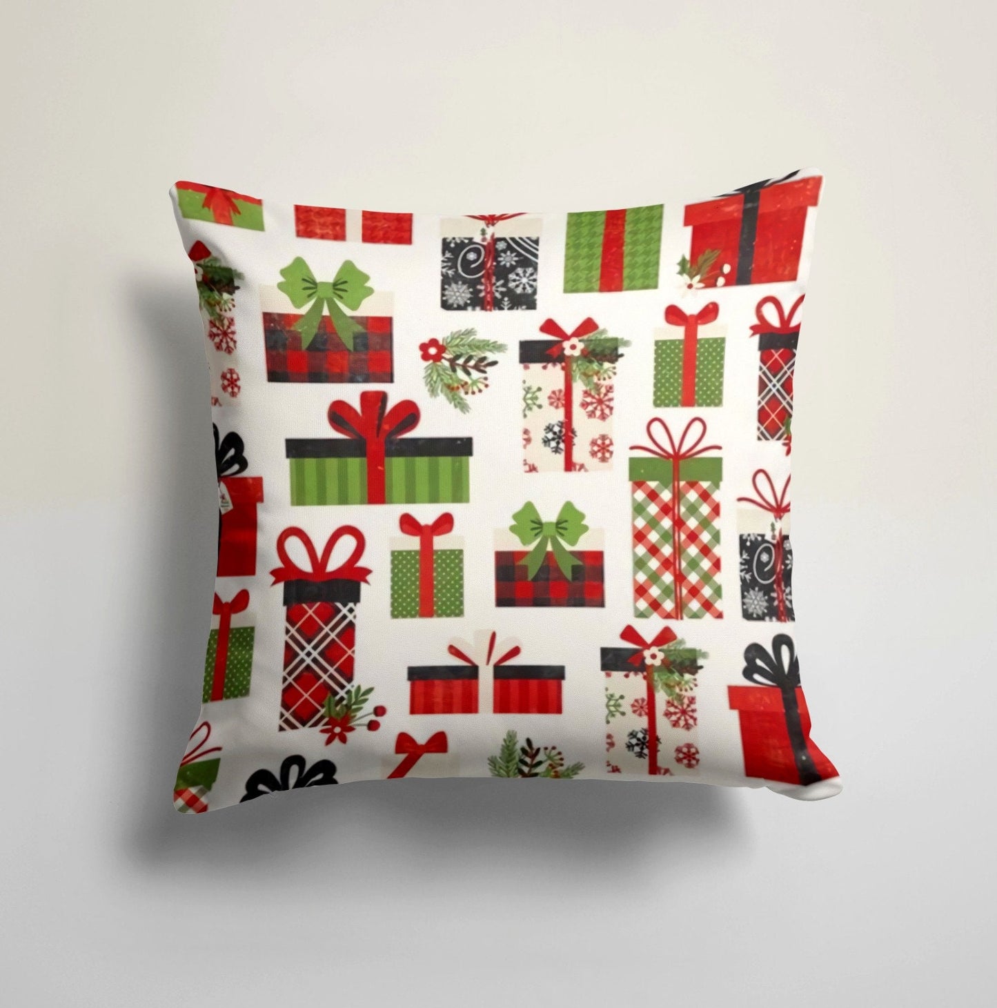 Festive Gift Christmas Cushion Cover, Holiday Wrapping Design