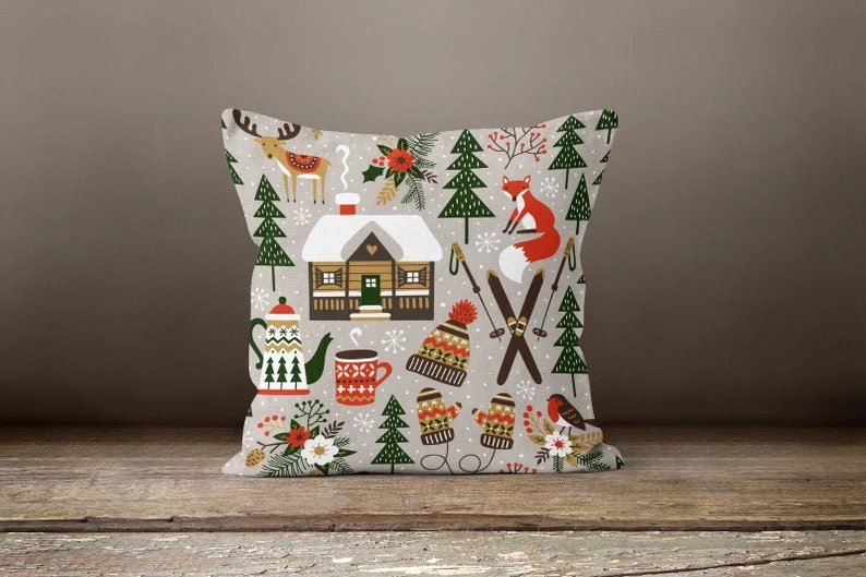 Christmas Cardinal Flower Festive Holiday Cushion Cover
