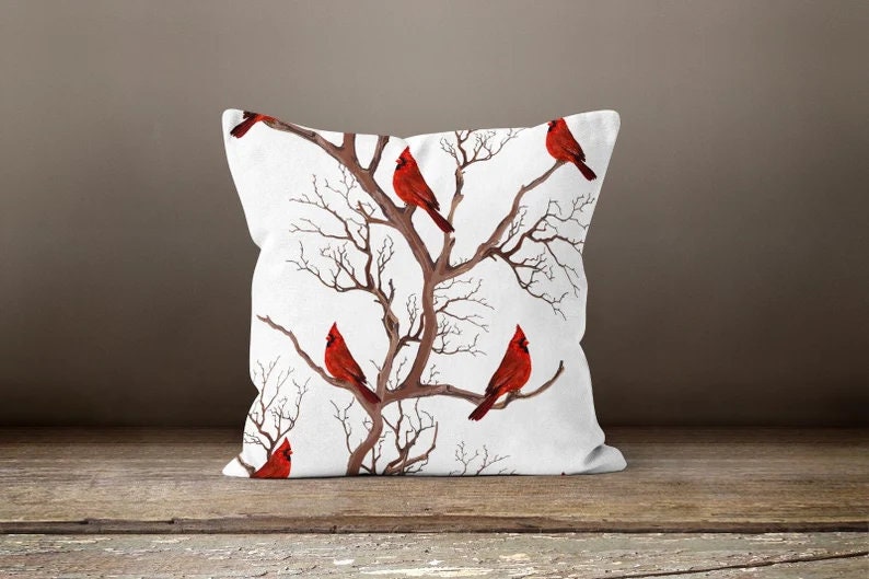 Christmas Cardinal Flower Festive Holiday Cushion Cover