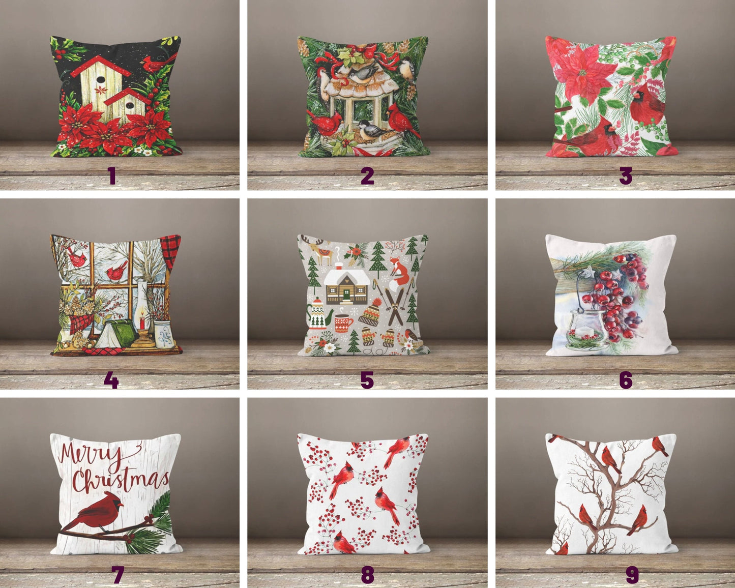 Christmas Cardinal Flower Festive Holiday Cushion Cover