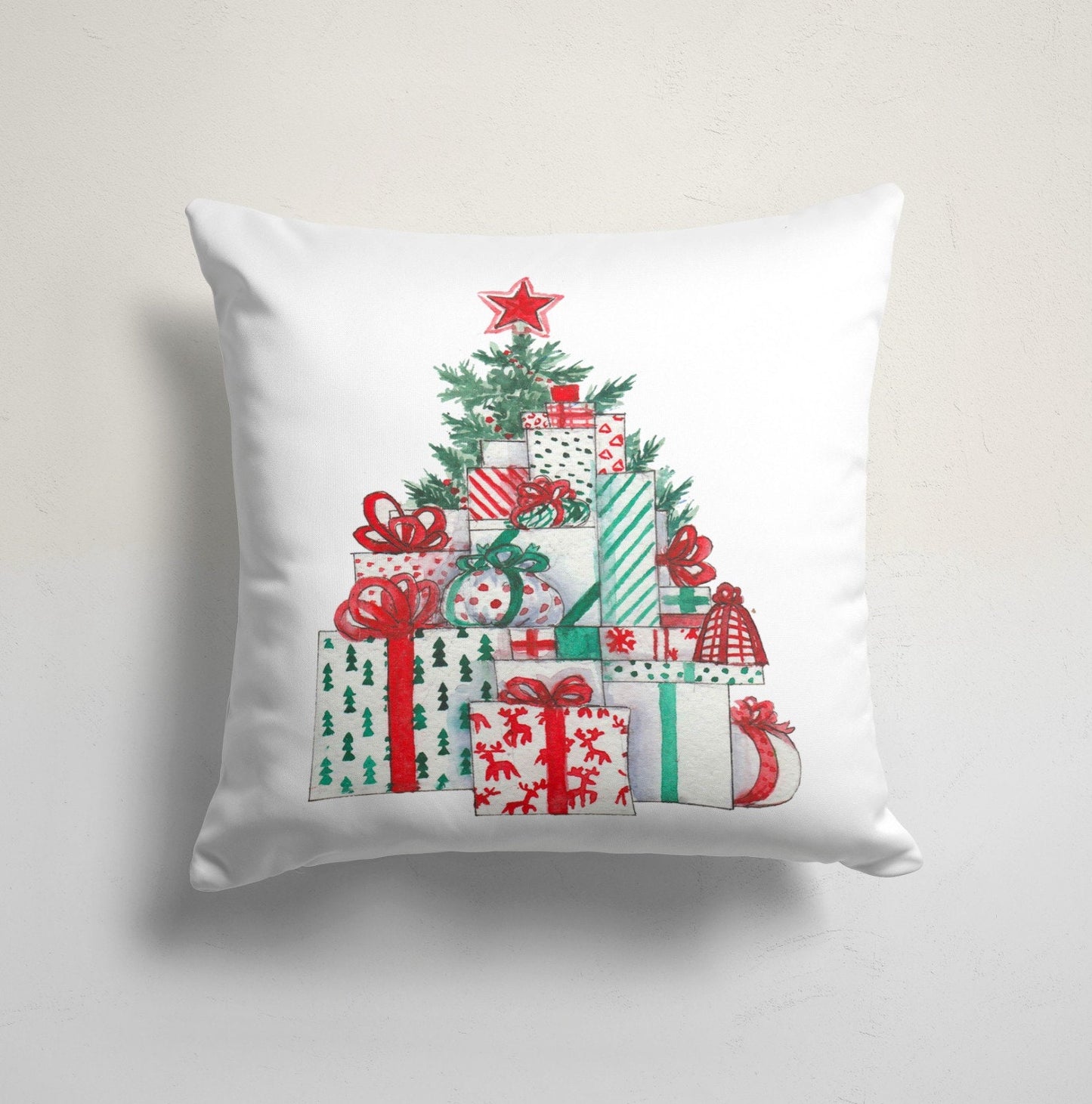 Nordic Folk Art Cushion Cover with Reindeer Red, Blue Patterns
