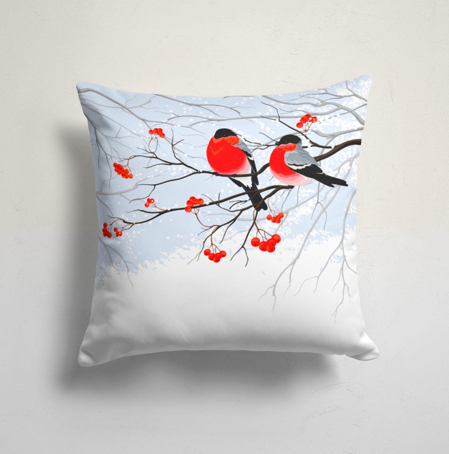 Winter Tree Birds Farmhouse Cushion Cover