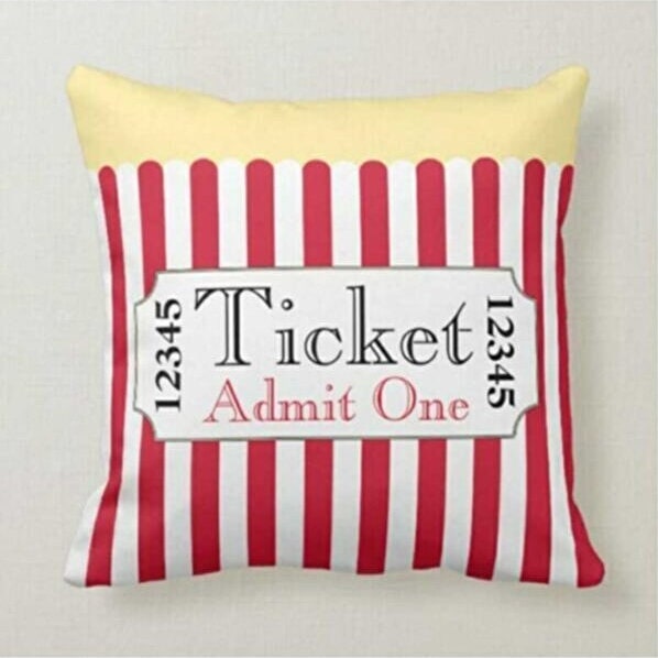 Popcorn Bucket Cushion Cover, Movie Night Retro Cinema Design