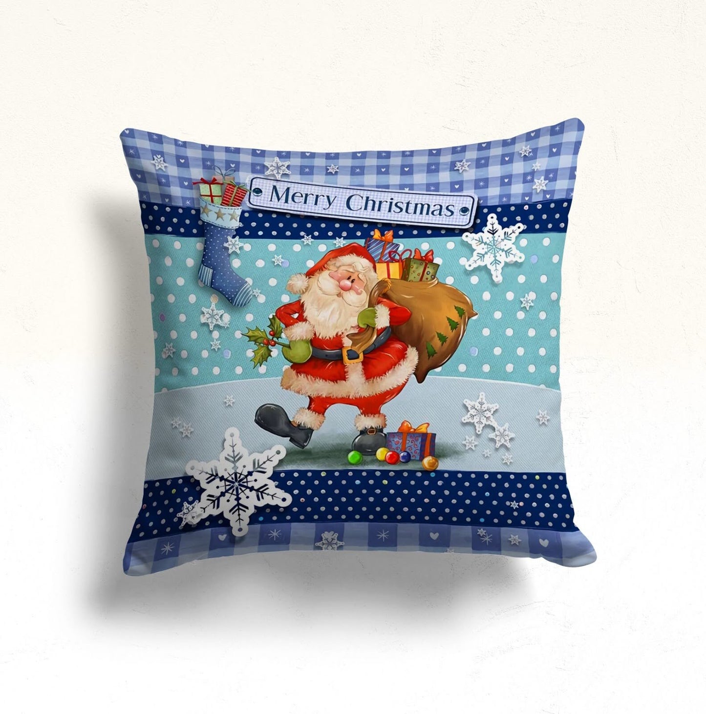 Christmas Winter Home Decor Blue Ring Bells Cushion Cover
