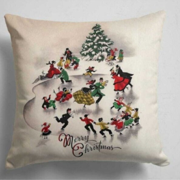Christmas Cushion Cover with Festive Tree and Woodland Animals