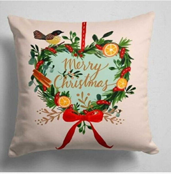 Christmas Cushion Cover with Festive Tree and Woodland Animals