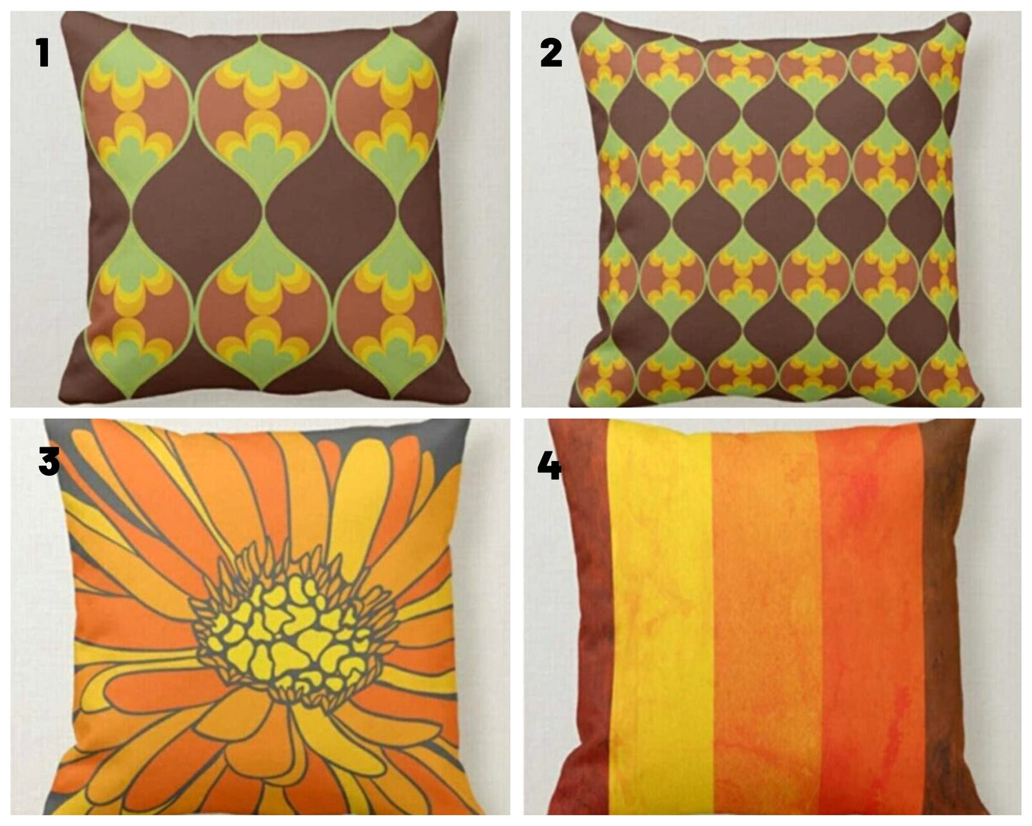 Bold Orange Flower Cushion Cover, Retro Geometric Gradient Design