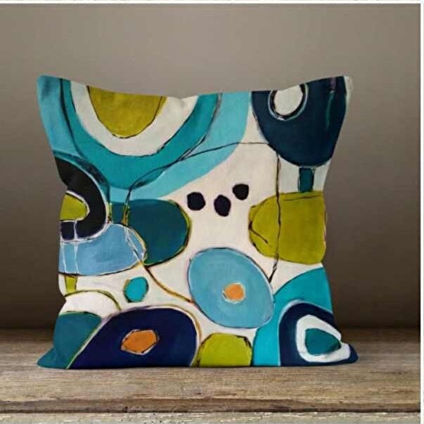 Green Blue Abstract Modern Pop Art Design Cushion Cover