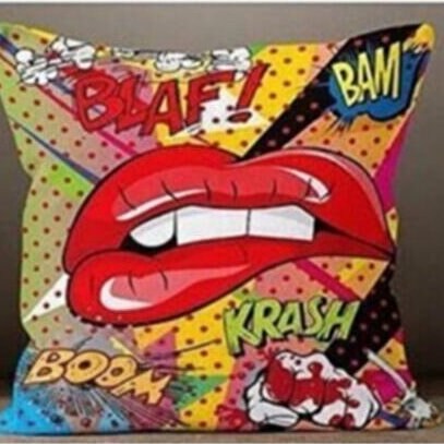 Modern Pop Art Cushion Cover Funny Lips Comic Illustration