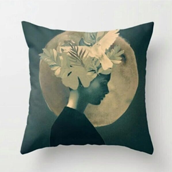Golden Bloom, Moonlit Elegance, Ethereal Night Cushion Cover
