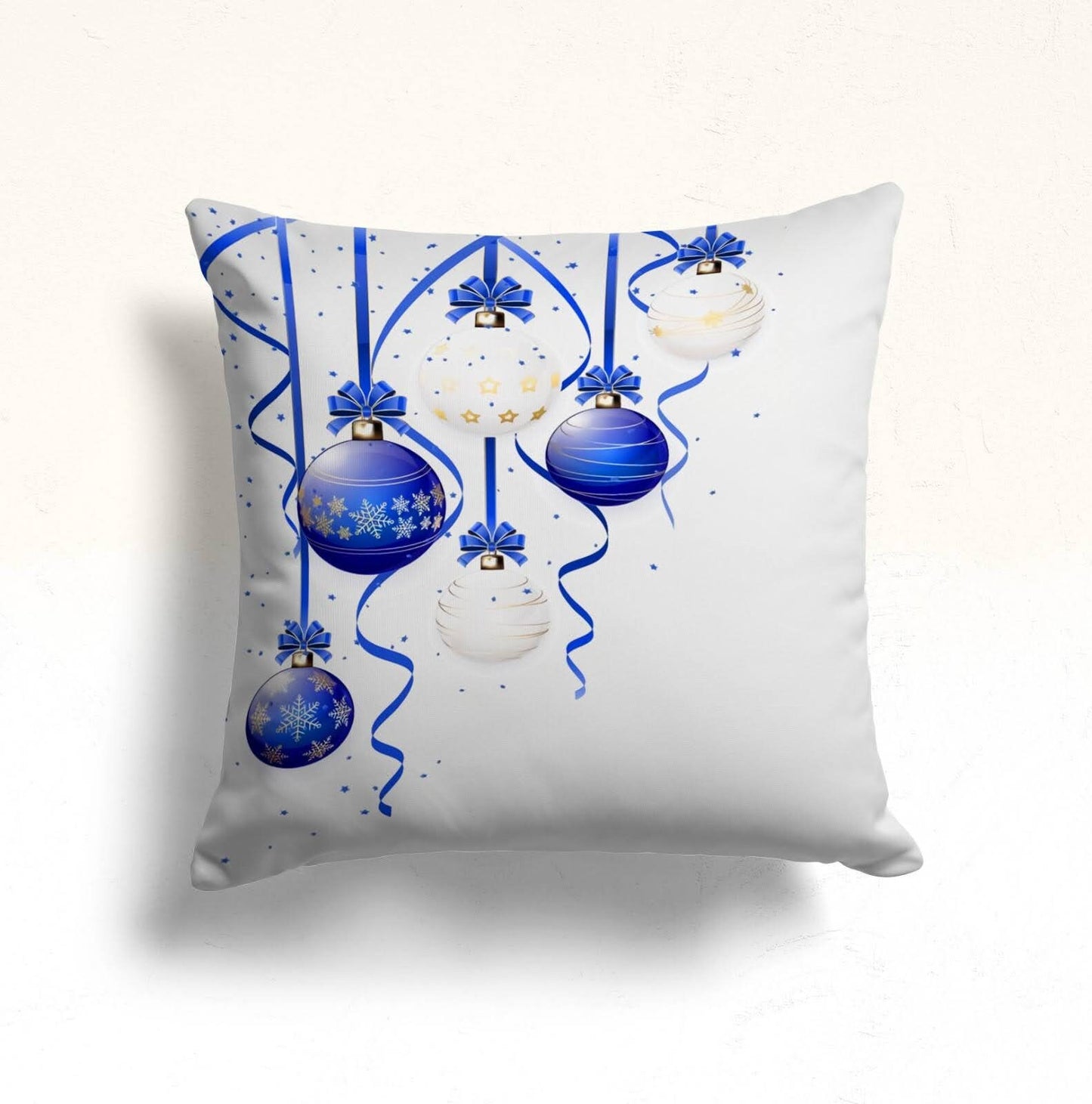 Christmas Winter Home Decor Blue Ring Bells Cushion Cover