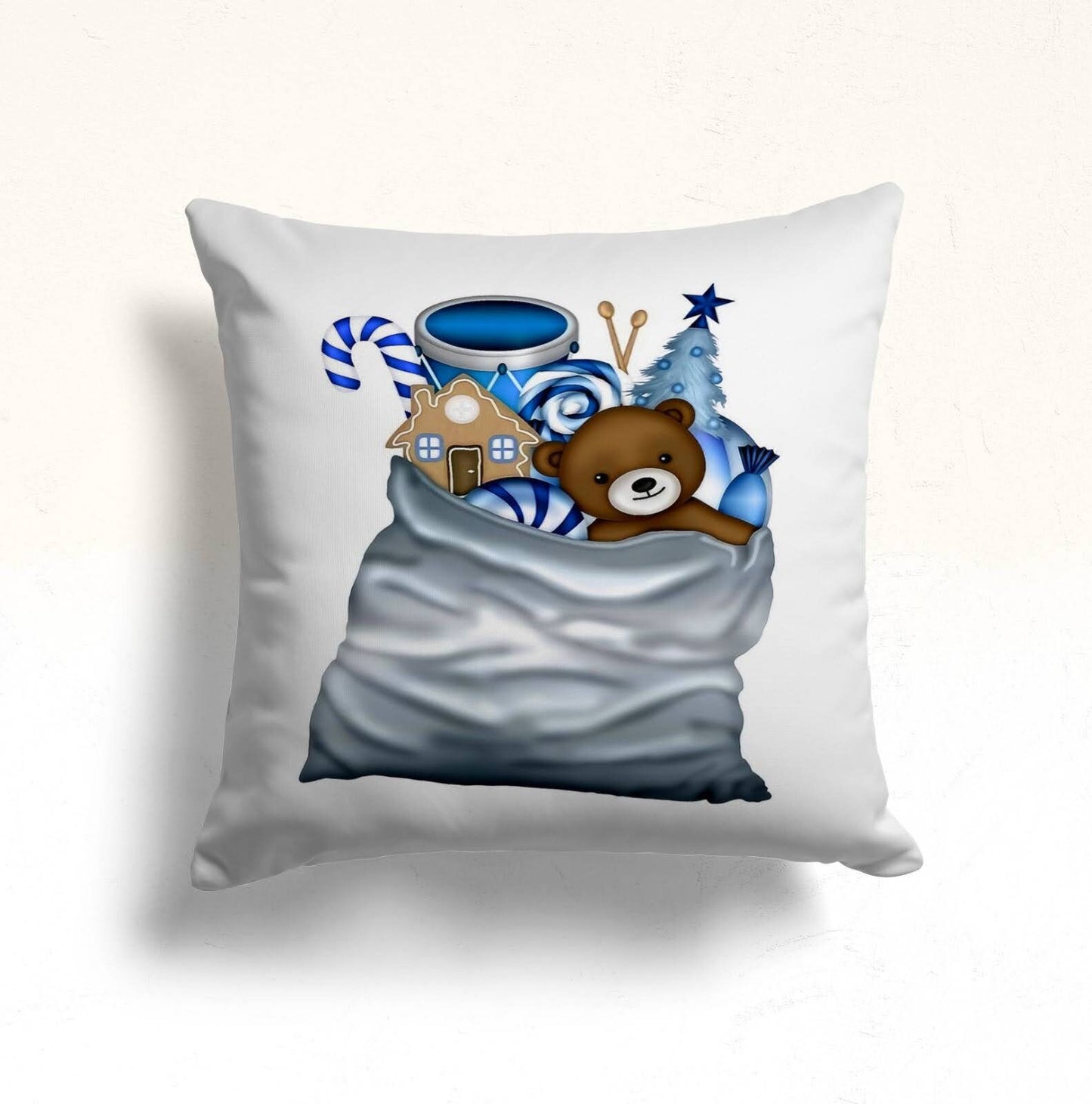 Christmas Winter Home Decor Blue Ring Bells Cushion Cover