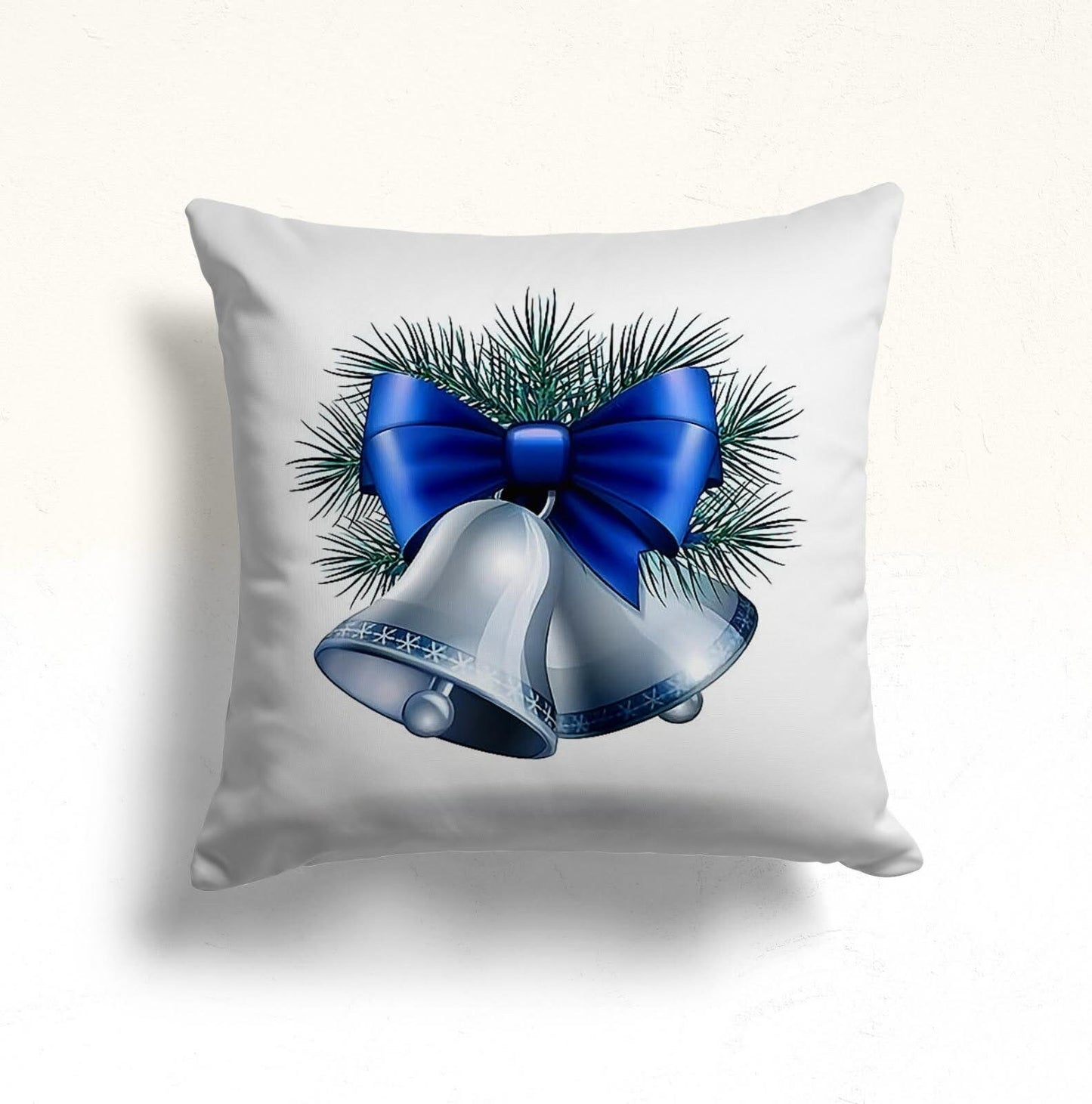 Christmas Winter Home Decor Blue Ring Bells Cushion Cover