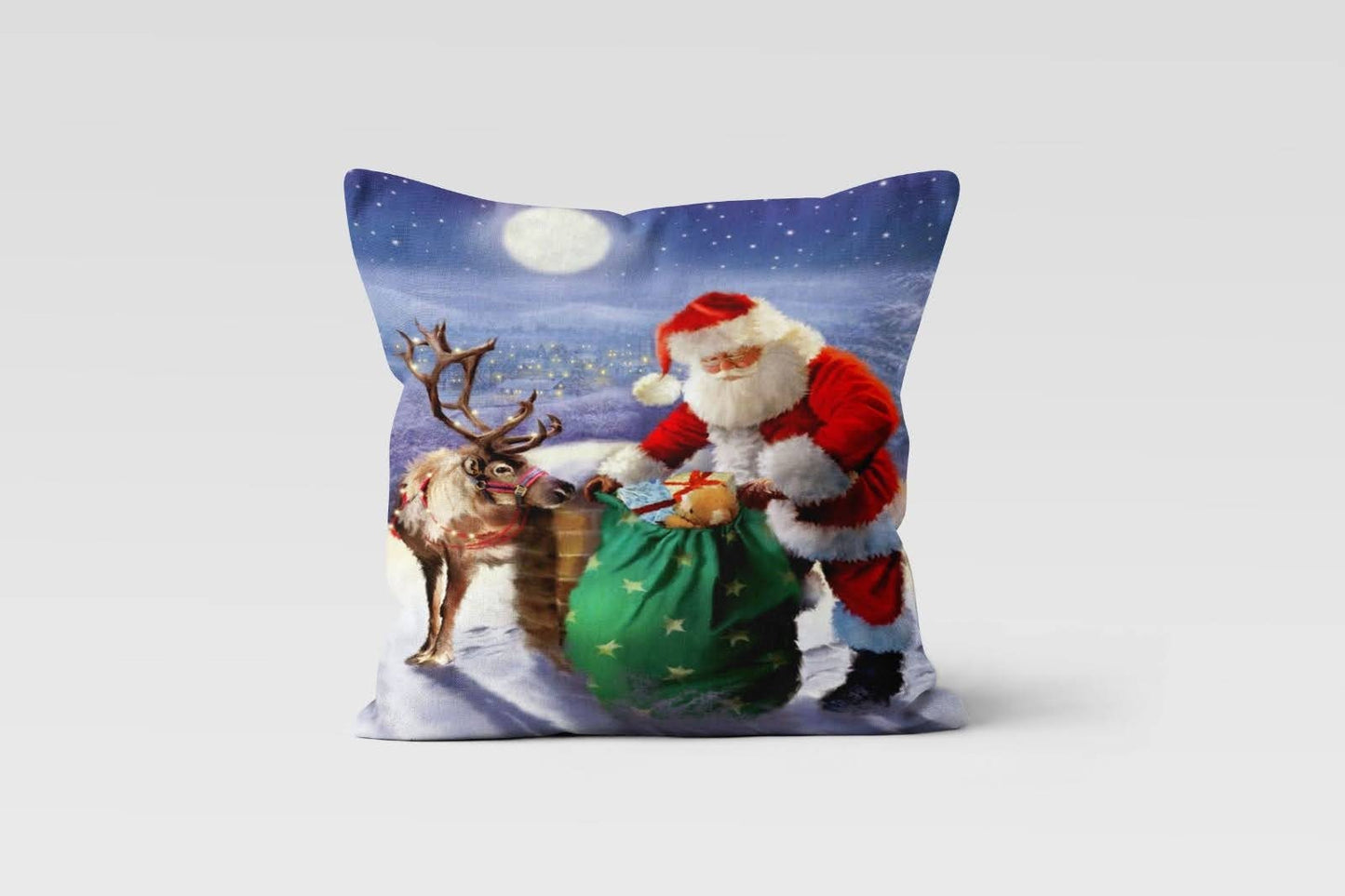 Santa Gift Bags Winter Theme Christmas Cushion Cover