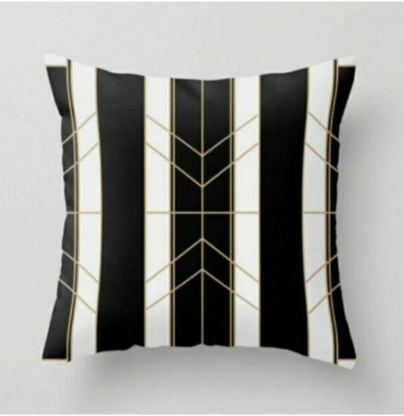 Geometric Black and Gold Cushion Cover, Abstract Starburst Decor
