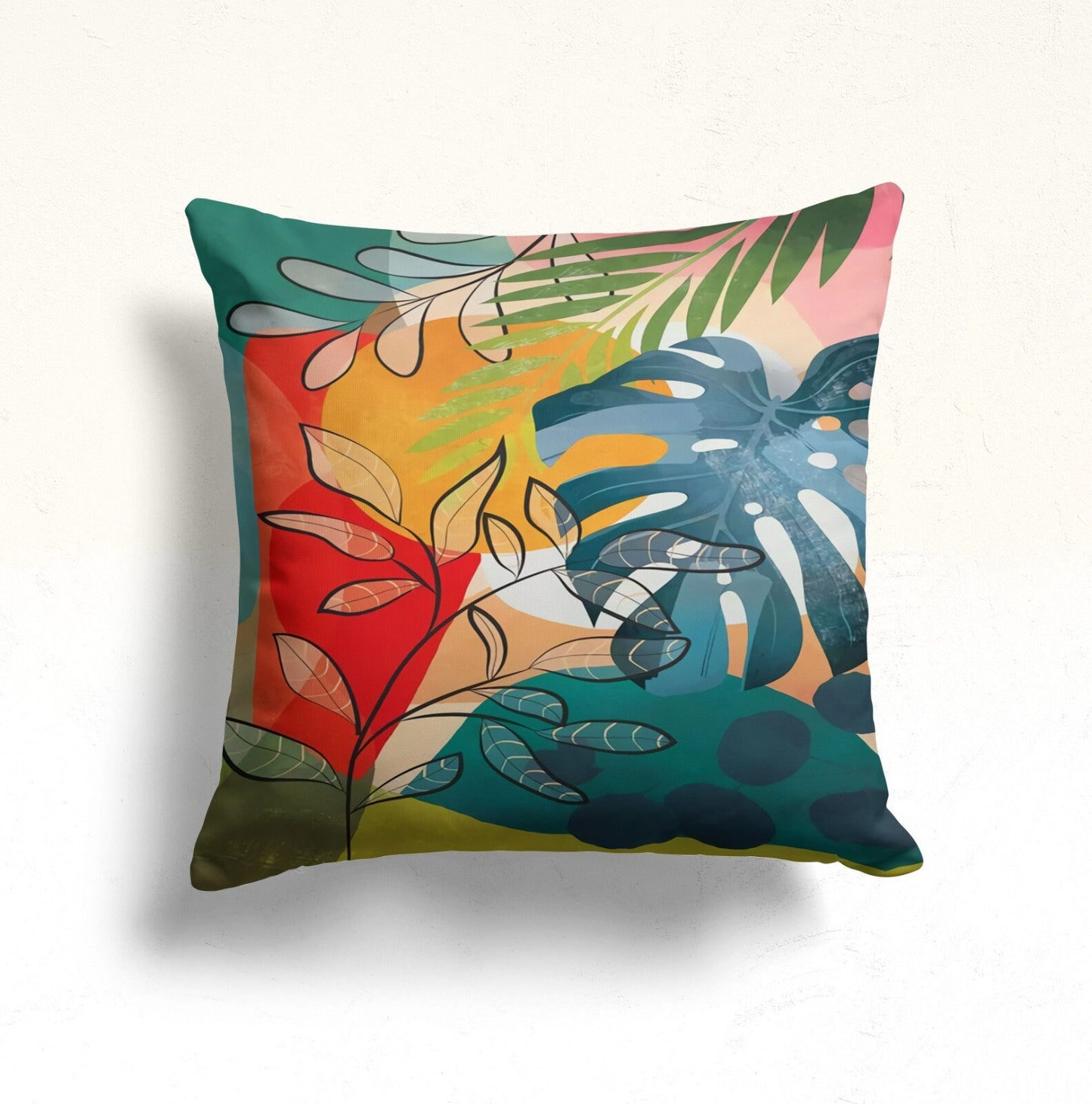 Abstract Monstera Cushion Cover Boho Flower Cushion Case