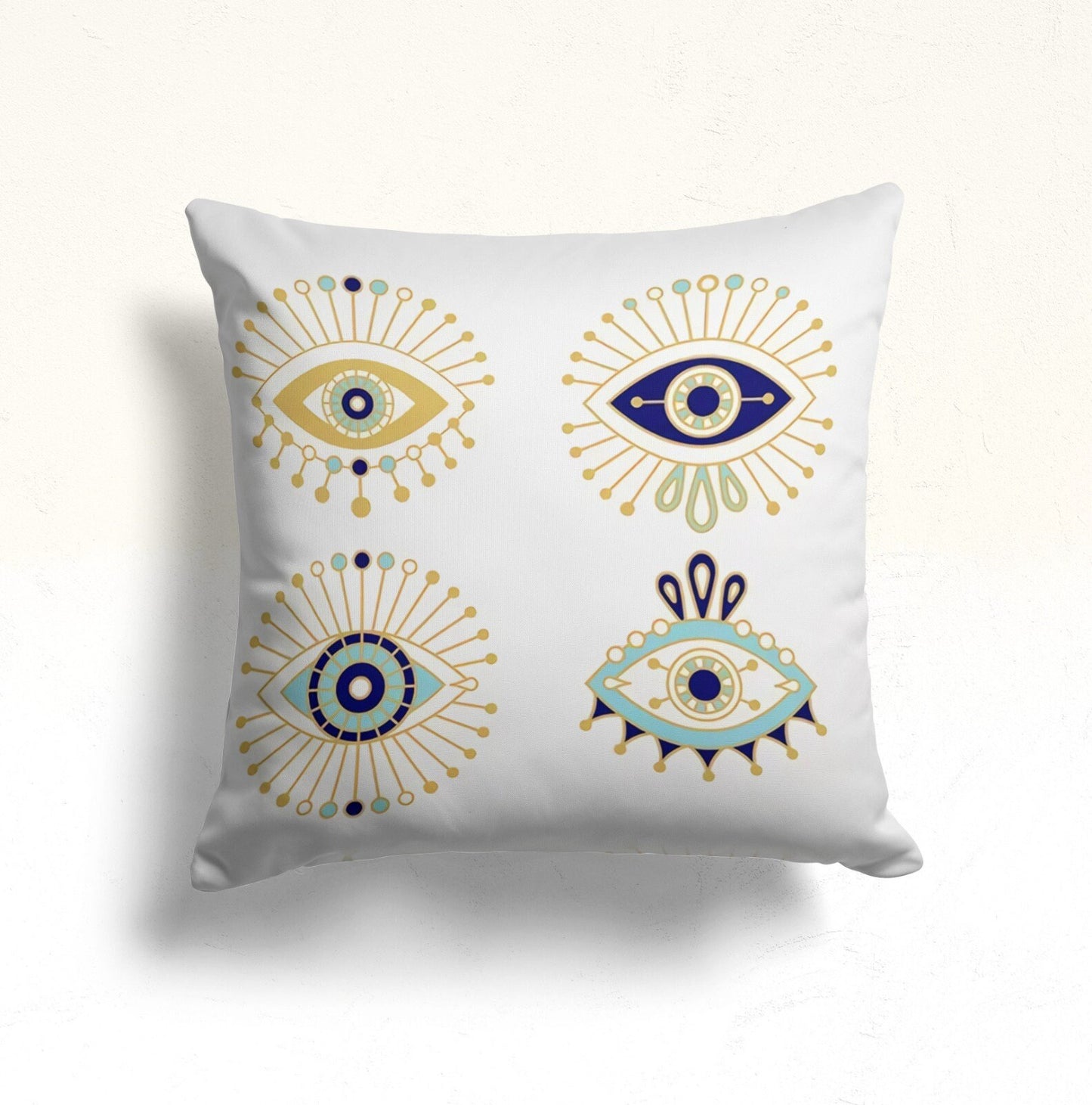 Golden Traditional Evil Eye Cushion Cover, Moon & Star Accents